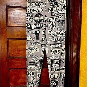 Vintage Stephen Sprouse punk/pop grey/blk & white nylon/spandex print leggings.